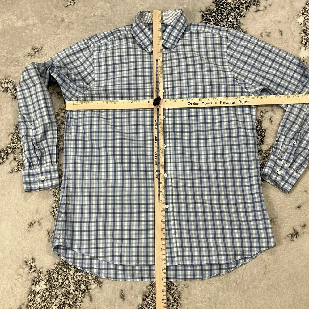 J McLaughlin Trim Fit Check Plaid Button Down Shirt Mens Size XL Blue Cotton - Picture 2 of 8